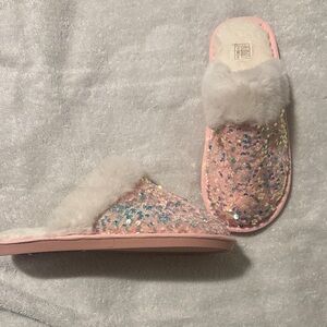 Pink Sequin Slippers with Faux Fur